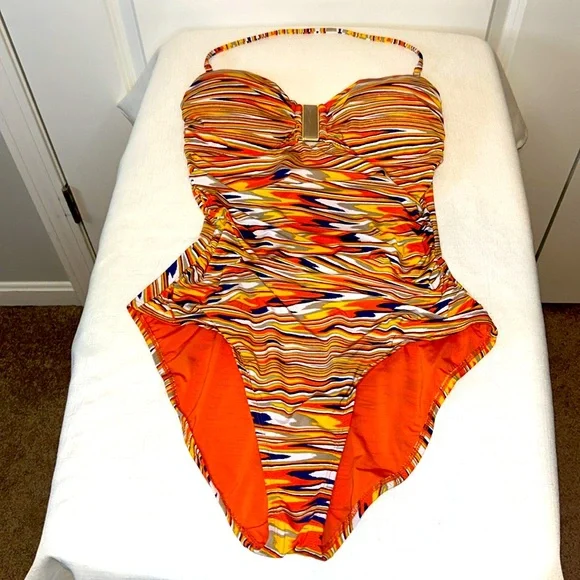 VIX Paula Hermanny One Piece Multicolor Swimsuit 24K Gold-Plated Details Size 12 - Picture 12 of 13